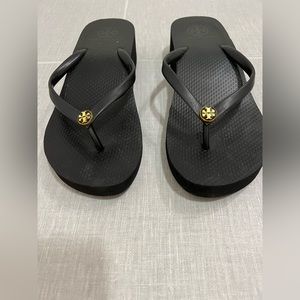 Tory Burch black wedge flip flops